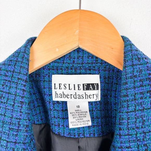 Vintage 90s Leslie Fay Blue Tweed Blazer Sz 18 - Picture 3 of 12